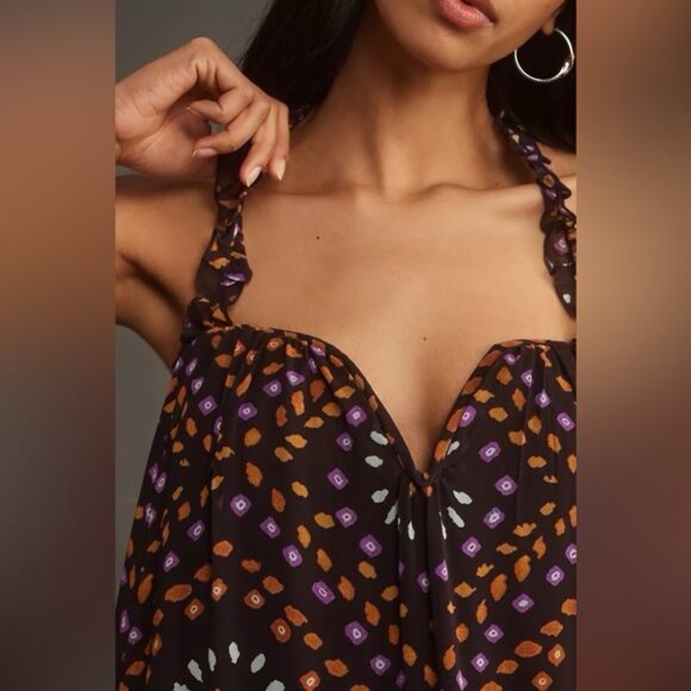 Anthropologie Sleeveless Chiffon Printed Midi Dress with Multicolor Dot Motif - Picture 3 of 15